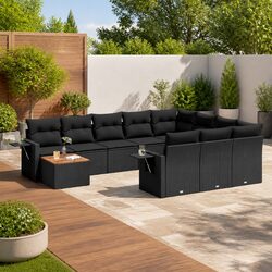 Black Poly Rattan Modular 11-Piece Outdoor Sofa Set