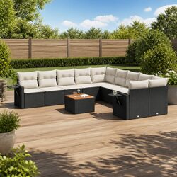 Durable 11 Piece Black Poly Rattan Garden Sofa Set