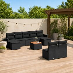 Durable 10 Piece Black Poly Rattan Garden Sofa Set