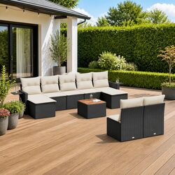 10-Piece Black Modular Garden Sofa Set with Storage
