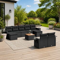 Modular 10 Piece Outdoor Sofa Set with Cushions - Black