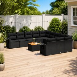 Durable 12 Piece Black Poly Rattan Outdoor Sofa Set