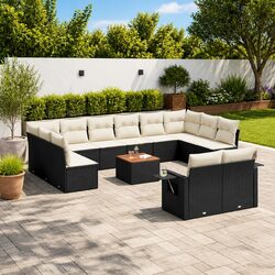 Premium 13-Piece Black Poly Rattan Garden Sofa Set
