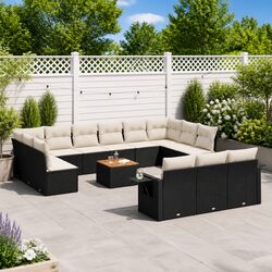14 Piece Black Poly Rattan Modular Garden Sofa Set