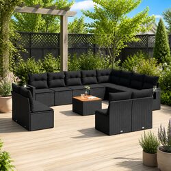 Premium 13 Piece Black Poly Rattan Garden Sofa Set