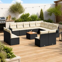 Premium 13 Piece Black Rattan Garden Sofa Set