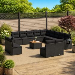 14 Piece Black Modular Garden Sofa Set for Patio