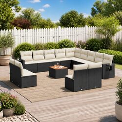 Sturdy 14-Piece Black Rattan Garden Sofa Set with Cushions