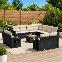 12-Piece Black Poly Rattan Garden Sofa Set with Cushions