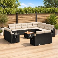 Premium 13 Piece Black Garden Sofa Set with Cushions
