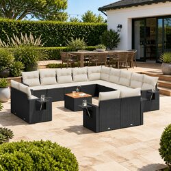Sturdy 14 Piece Garden Sofa Set with Cushions in Black