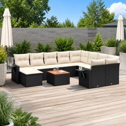 Stylish 11 Piece Black Rattan Garden Sofa Set with Cushions