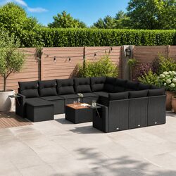 13-Piece Modular Garden Sofa Set in Black Rattan