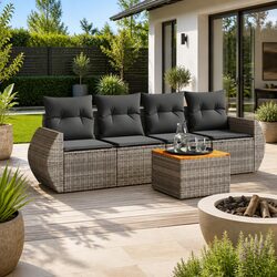 Sturdy 5-Piece Grey Rattan Garden Sofa Set