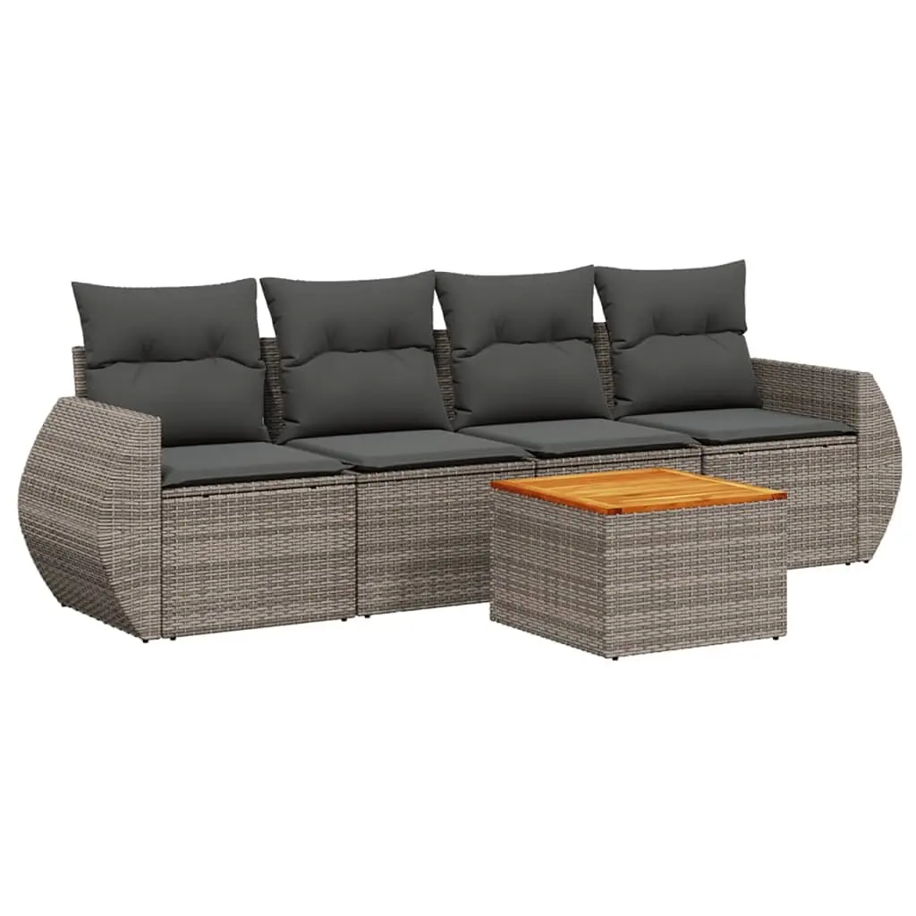 5-Piece Grey Rattan Garden Sofa Set