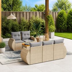 6-Piece Beige Garden Sofa Set with Cushions and Storage