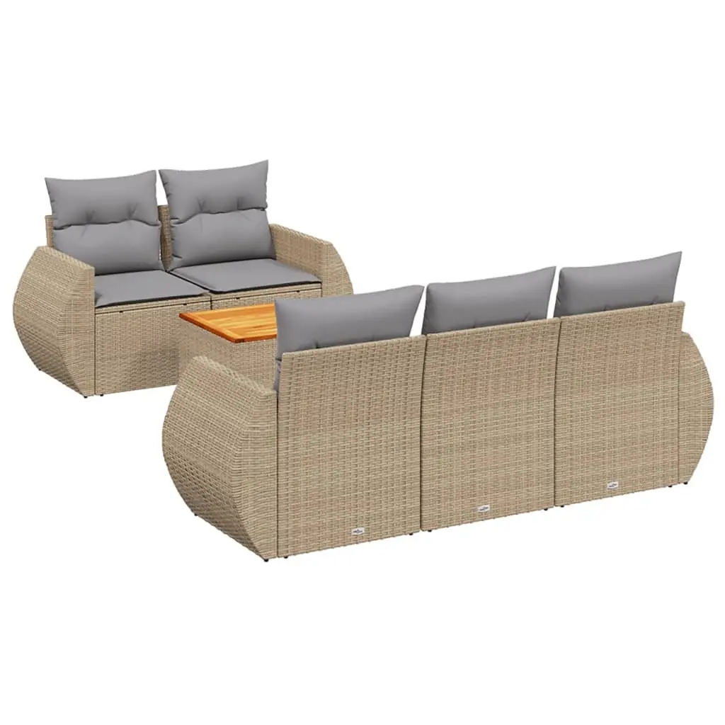 6-Piece Beige Garden Sofa Set with Cushions and Storage