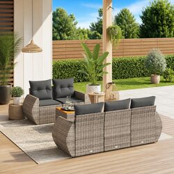 Premium 6 Piece Grey Garden Sofa Set with Storage Cushions