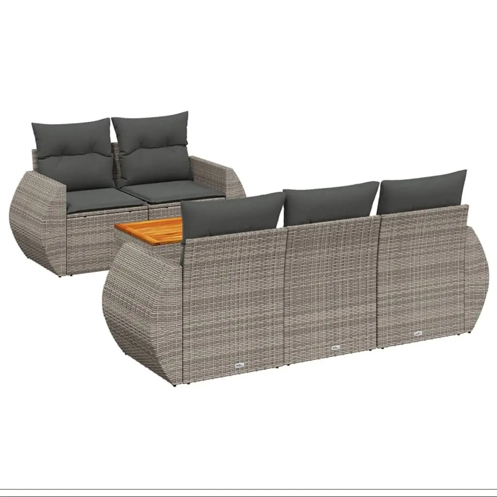 6 Piece Grey Garden Sofa Set with Storage Cushions