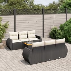 Black 7 Piece Outdoor Garden Sofa Set with Cushions
