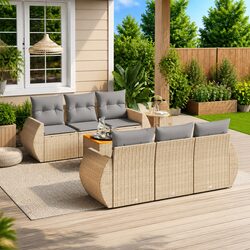 Durable 7-Piece Outdoor Sofa Set with Cushions - Beige