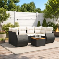 Stylish 7 Piece Black Poly Rattan Garden Sofa Set
