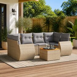 Beige 7-Piece Garden Sofa Set for Outdoor Comfort