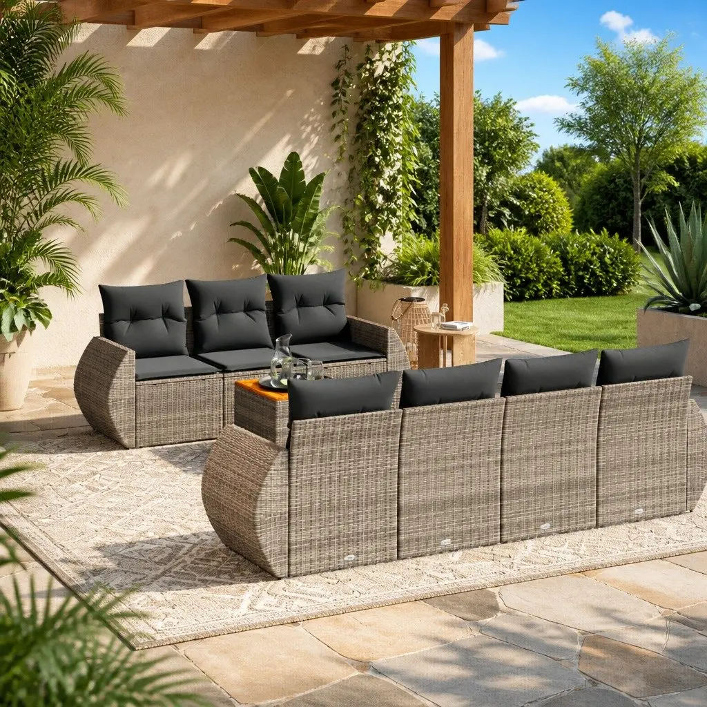 8 Piece Grey Poly Rattan Garden Sofa Set