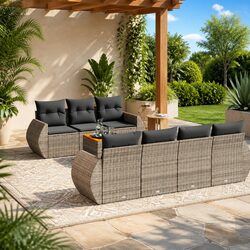 Stylish 8 Piece Grey Poly Rattan Garden Sofa Set