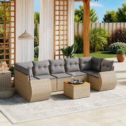 High-Quality 8 Piece Garden Sofa Set in Beige Poly Rattan