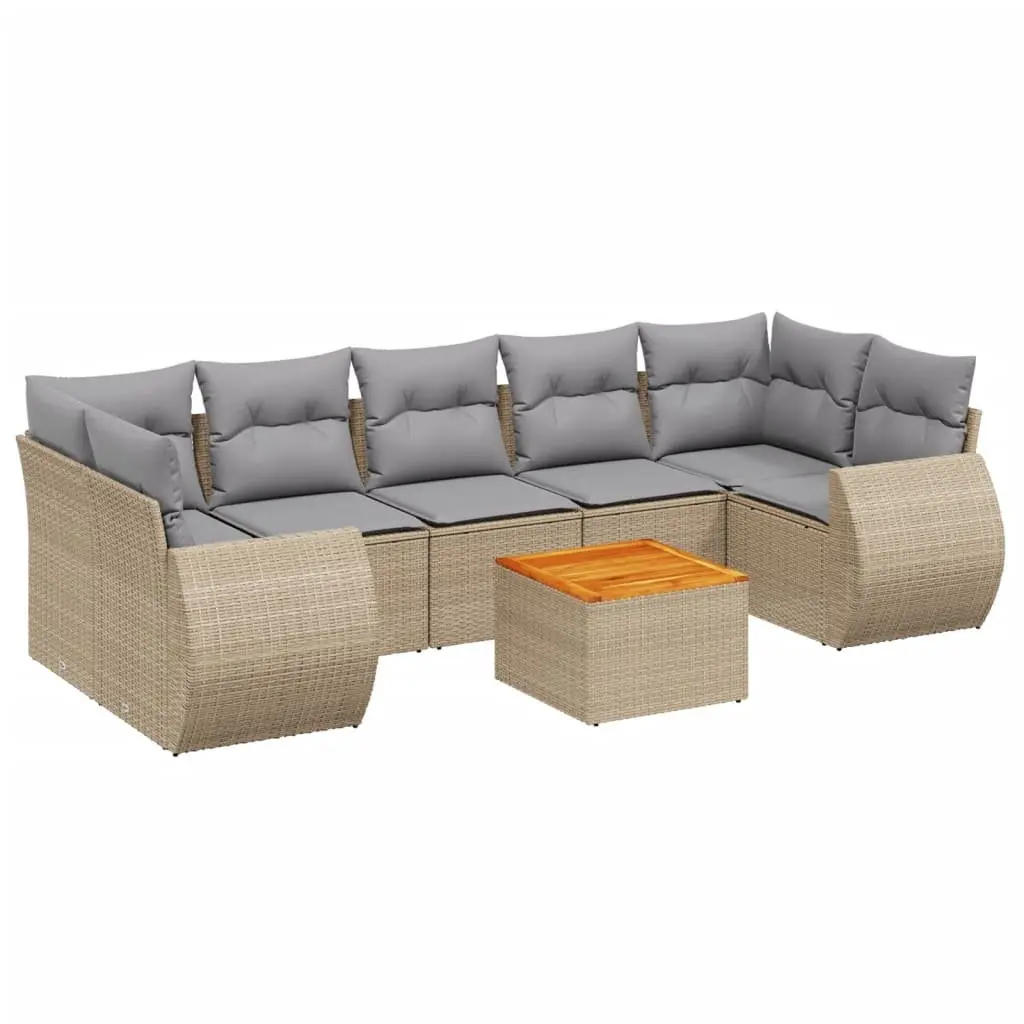 8 Piece Garden Sofa Set in Beige Poly Rattan