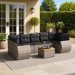 8 Piece Grey Poly Rattan Garden Sofa Set for Outdoors