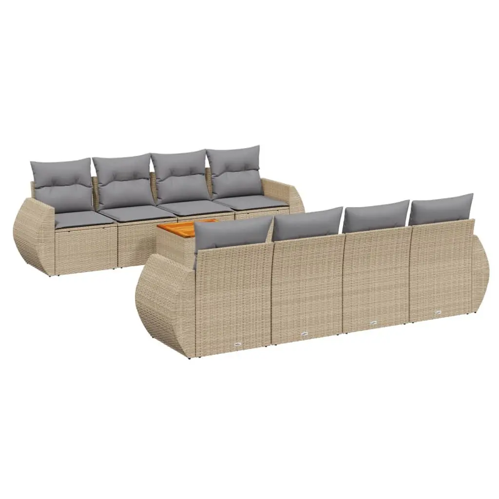 Garden Sofa Set PE Poly Rattan 9 Piece Outdoor Furniture Beige Patio Lounge Seating