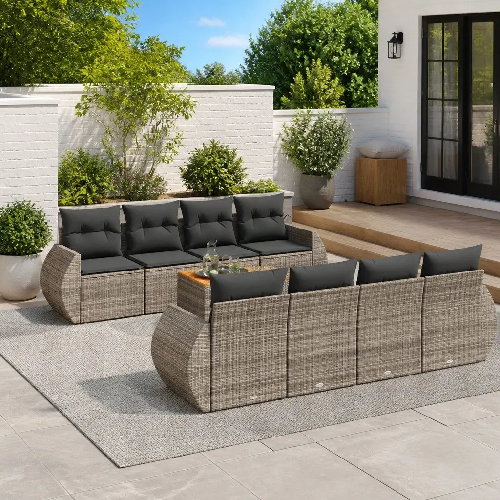 9-Piece Grey Garden Sofa Set with Storage for Outdoors