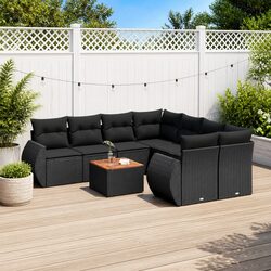Durable 9 Piece Black Poly Rattan Outdoor Sofa Set