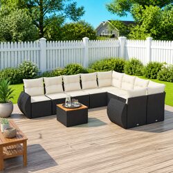 Premium 9 Piece Garden Sofa Set with Black Rattan Finish