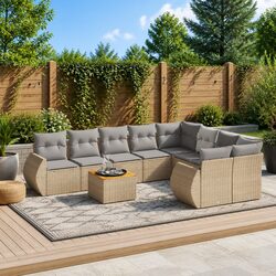 Durable 9 Piece Garden Sofa Set in Beige Rattan