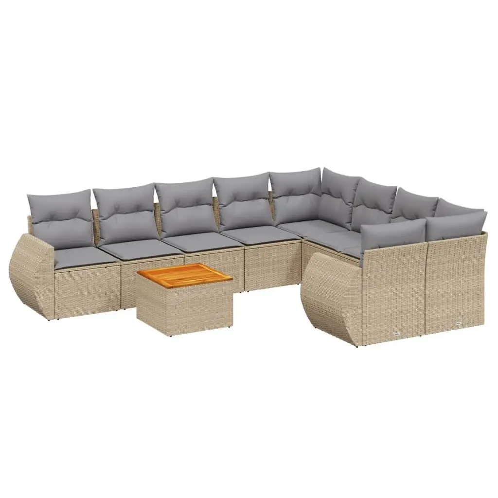 9 Piece Garden Sofa Set PE Rattan Acacia Wood Beige