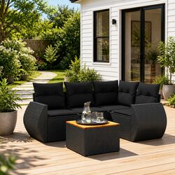 Premium 5-Piece Black Poly Garden Sofa Set with Storage