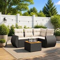 Premium 5 Piece Black Outdoor Garden Sofa Set with Storage