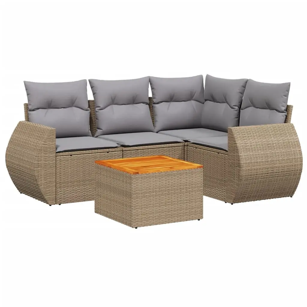 Garden Sofa Set PE Rattan 5 Piece Outdoor Furniture Patio Beige with Cushions
