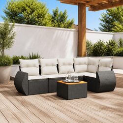Stylish 6-Piece Black Poly Rattan Garden Sofa Set