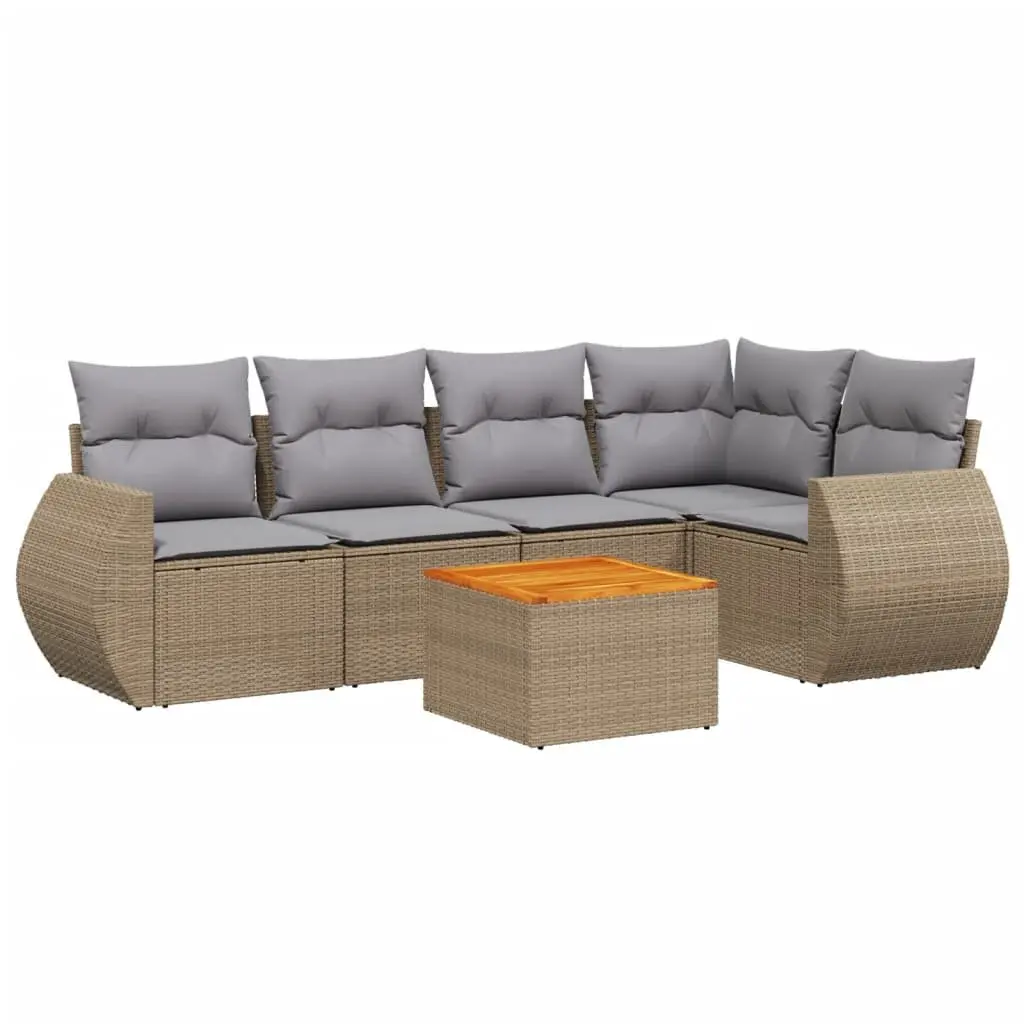Garden Sofa Set PE Rattan 6 Piece Beige Modular Patio Furniture with Cushions