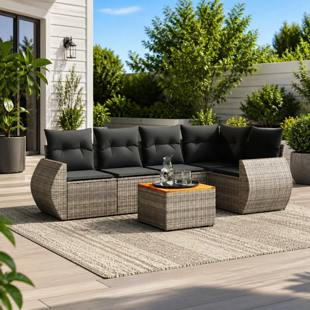 Garden Sofa Set PE Rattan 6 Piece Modular Patio Furniture Grey