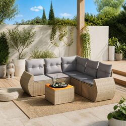 Premium 6-Piece Garden Sofa Set with Acacia Tabletop