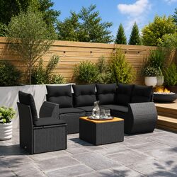 Stylish Black Rattan 6-Piece Garden Sofa Set