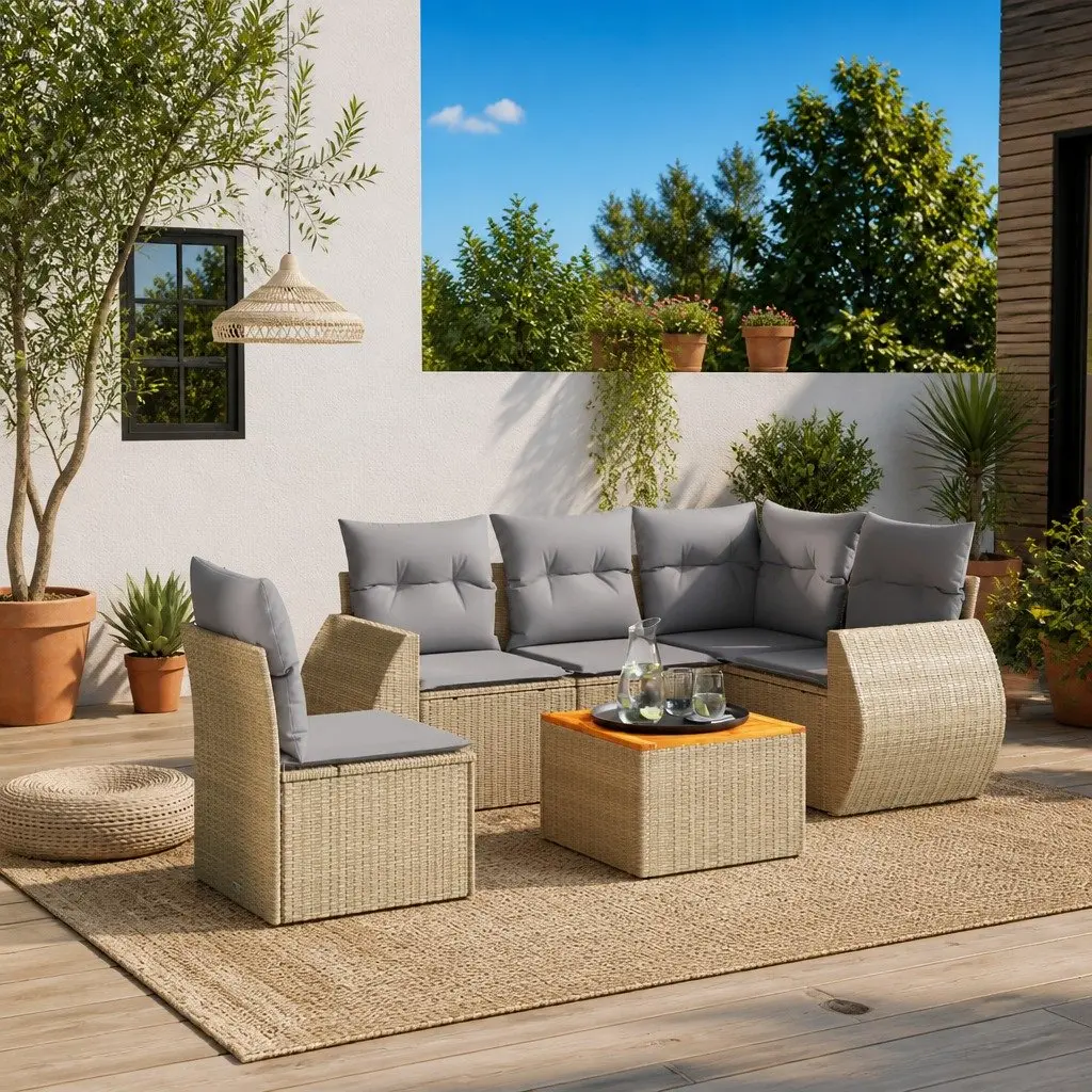 6 Piece Modular Garden Sofa Set in Beige