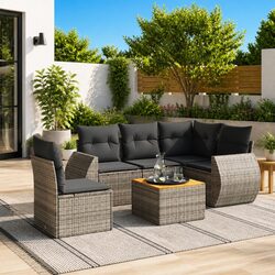 Grey Modular Garden Sofa Set with Cushions - 6 Piece
