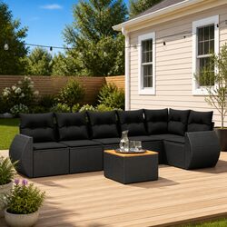 Premium 7 Piece Outdoor Sofa Set with Storage in Black
