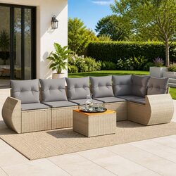 7-Piece Outdoor Garden Sofa Set with Beige Cushions